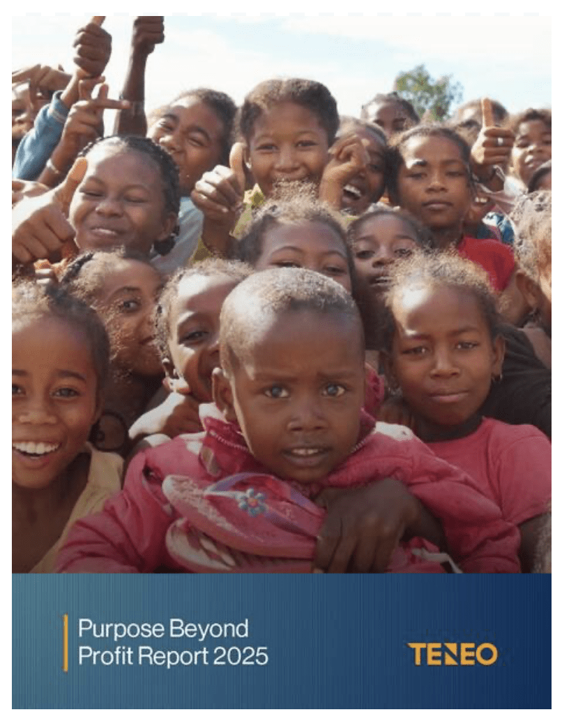 Teneo Purpose Beyond Profit Report 2025 showcasing Teneo's social impact initiatives, education projects, and community support programs around the world.